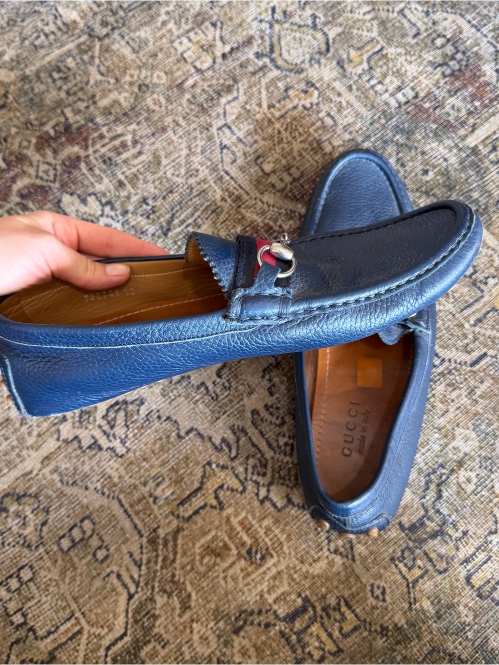 Gucci Men’s Navy Leather Horsebit Driving Loafers